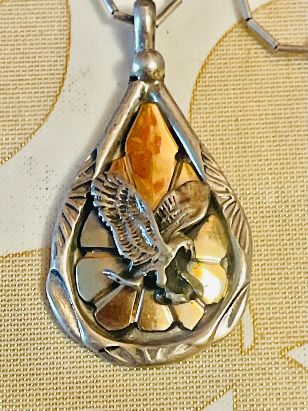 VTG NATIVE AMERICAN NAVAJO STERLING LIQUID SILVER NECKLACE
PENDANT 18" 10 G